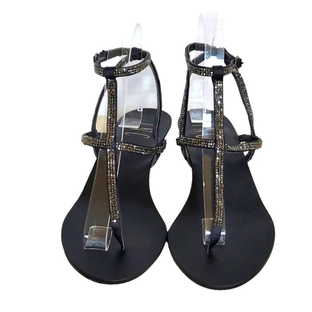 INC International Concepts By Macy's Madge Black Strappy Bling Wedge Sandals